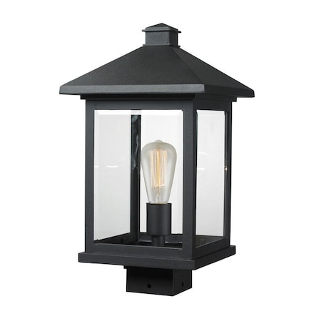 Z-Lite Portland 1 Light Post Mount Light, Black & Clear Beveled 531PHBS-BK